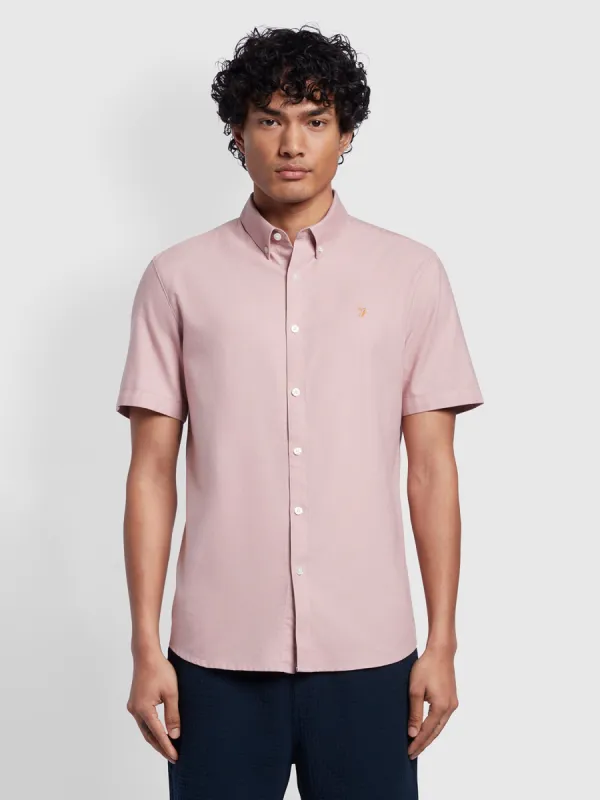 Brewer Slim Fit Organic Cotton Short Sleeve Shirt In Dark Pink sold by Farah