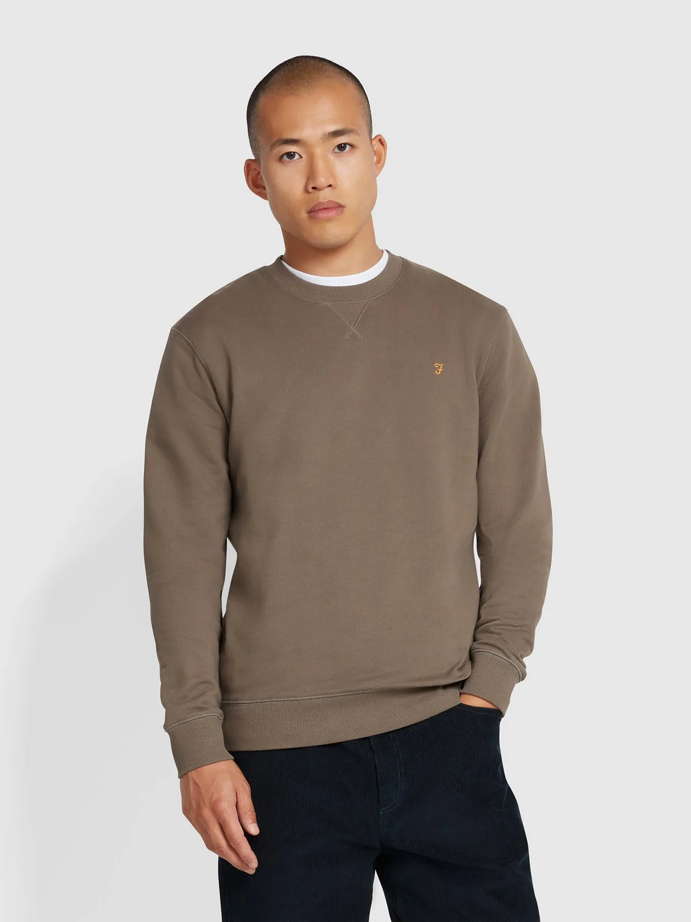 Tim Organic Cotton Crew Neck Sweatshirt In Mushroom Grey sold by Farah