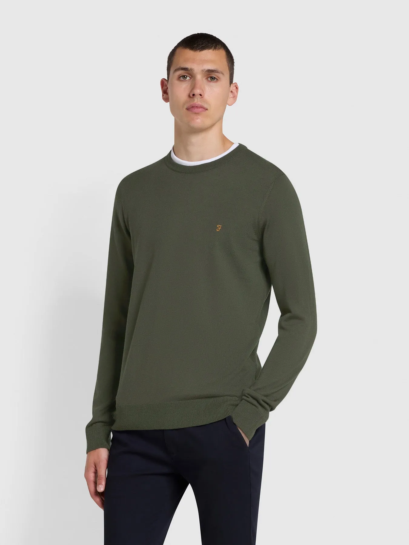 Mullen Merino Wool Crew Neck Sweater In Rosemary sold by Farah