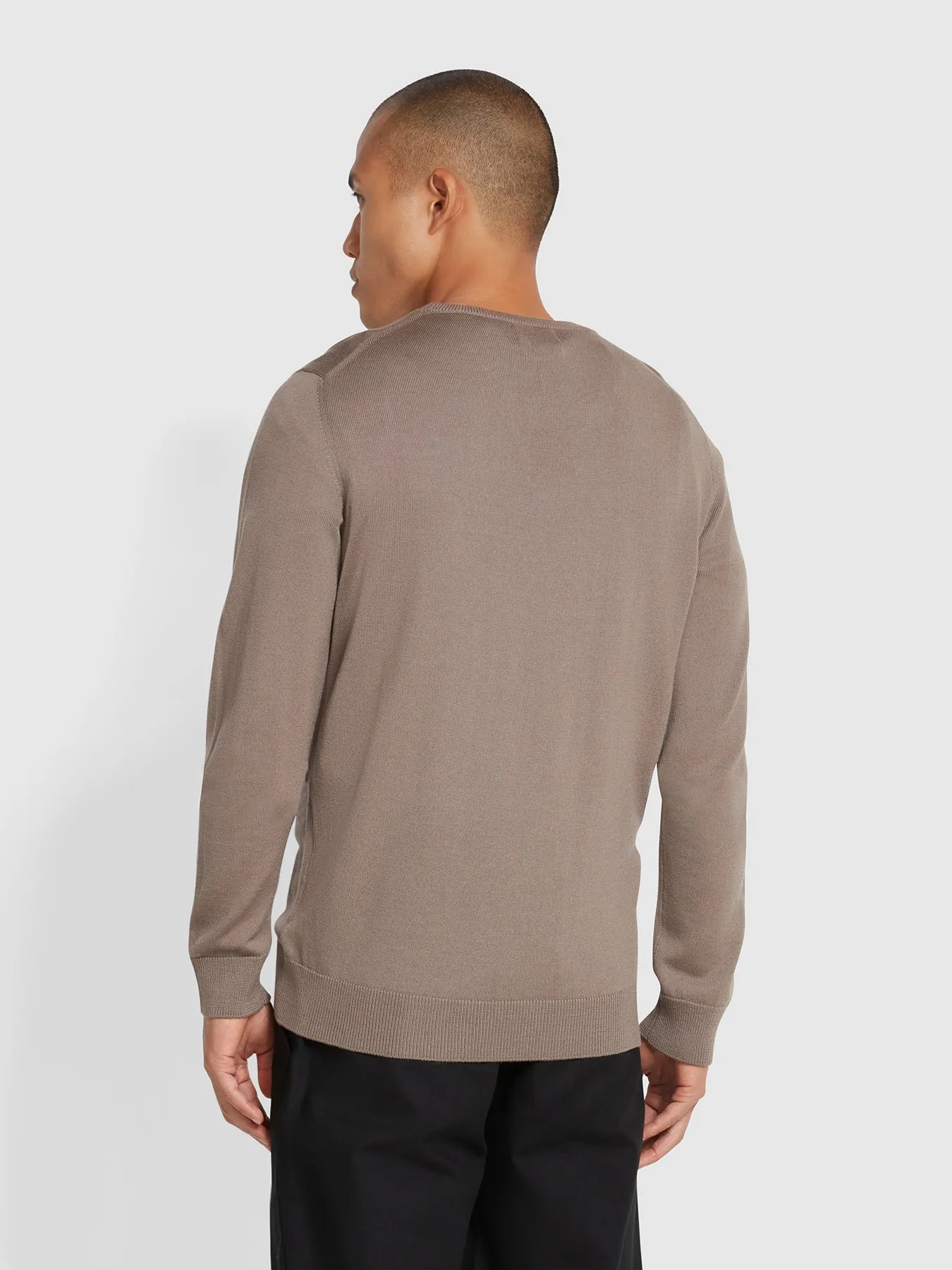 Mullen Merino Wool Crew Neck Sweater In Mushroom Grey sold by Farah product image thumbnail 3