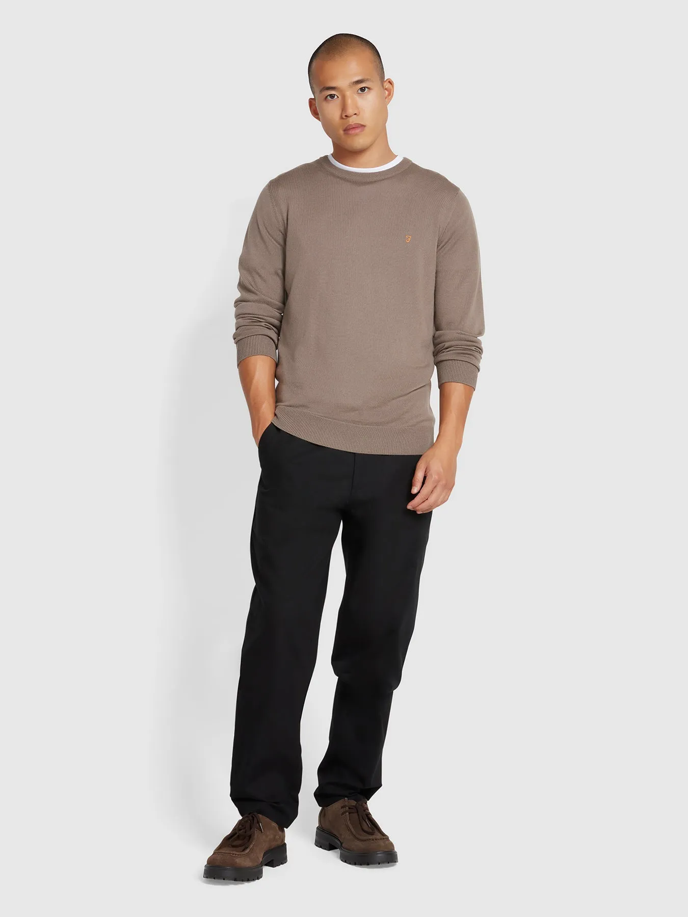 Mullen Merino Wool Crew Neck Sweater In Mushroom Grey sold by Farah product image thumbnail 2