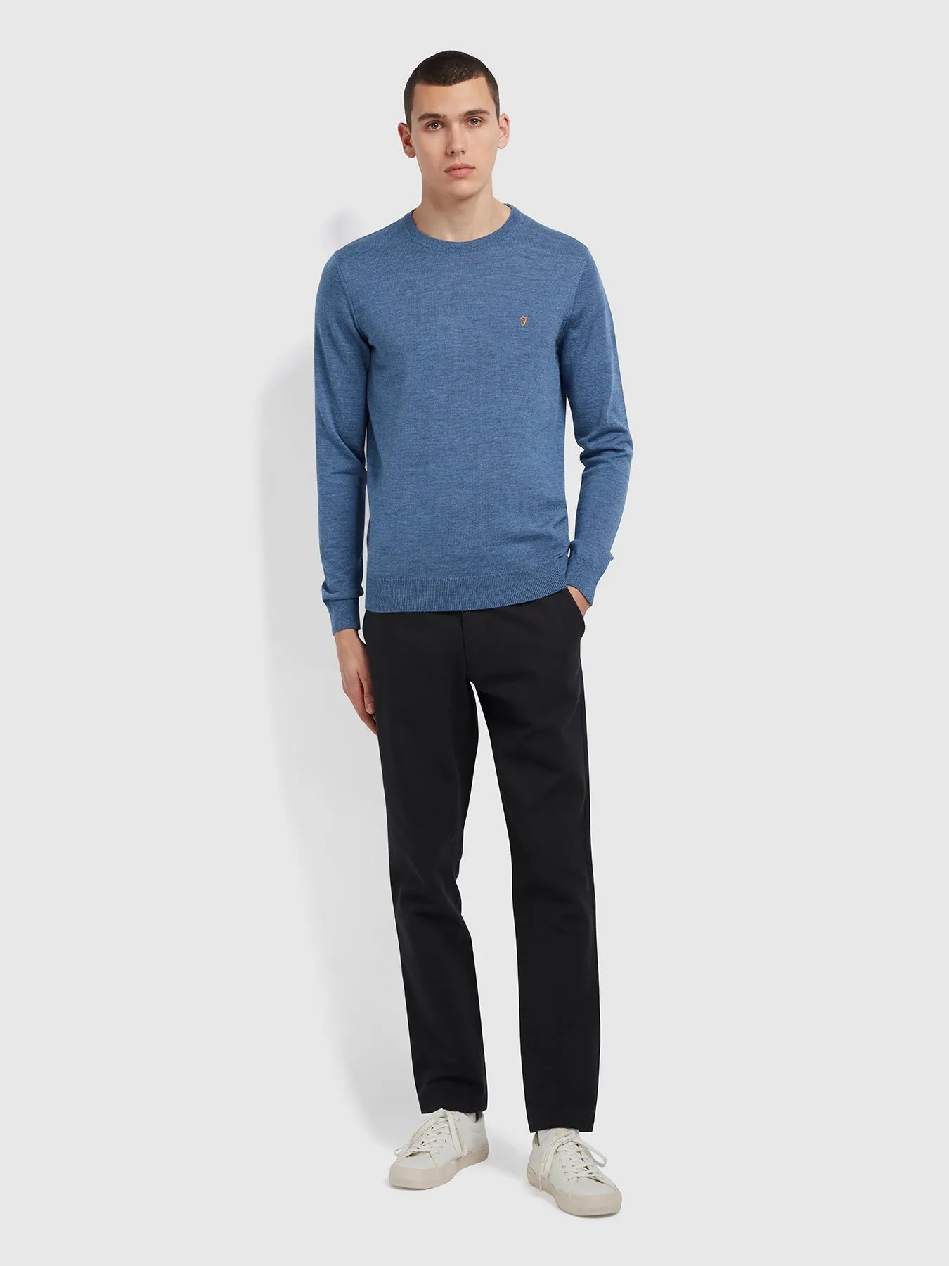 Mullen Merino Wool Crew Neck Sweater In Deep Blue sold by Farah product image thumbnail 2