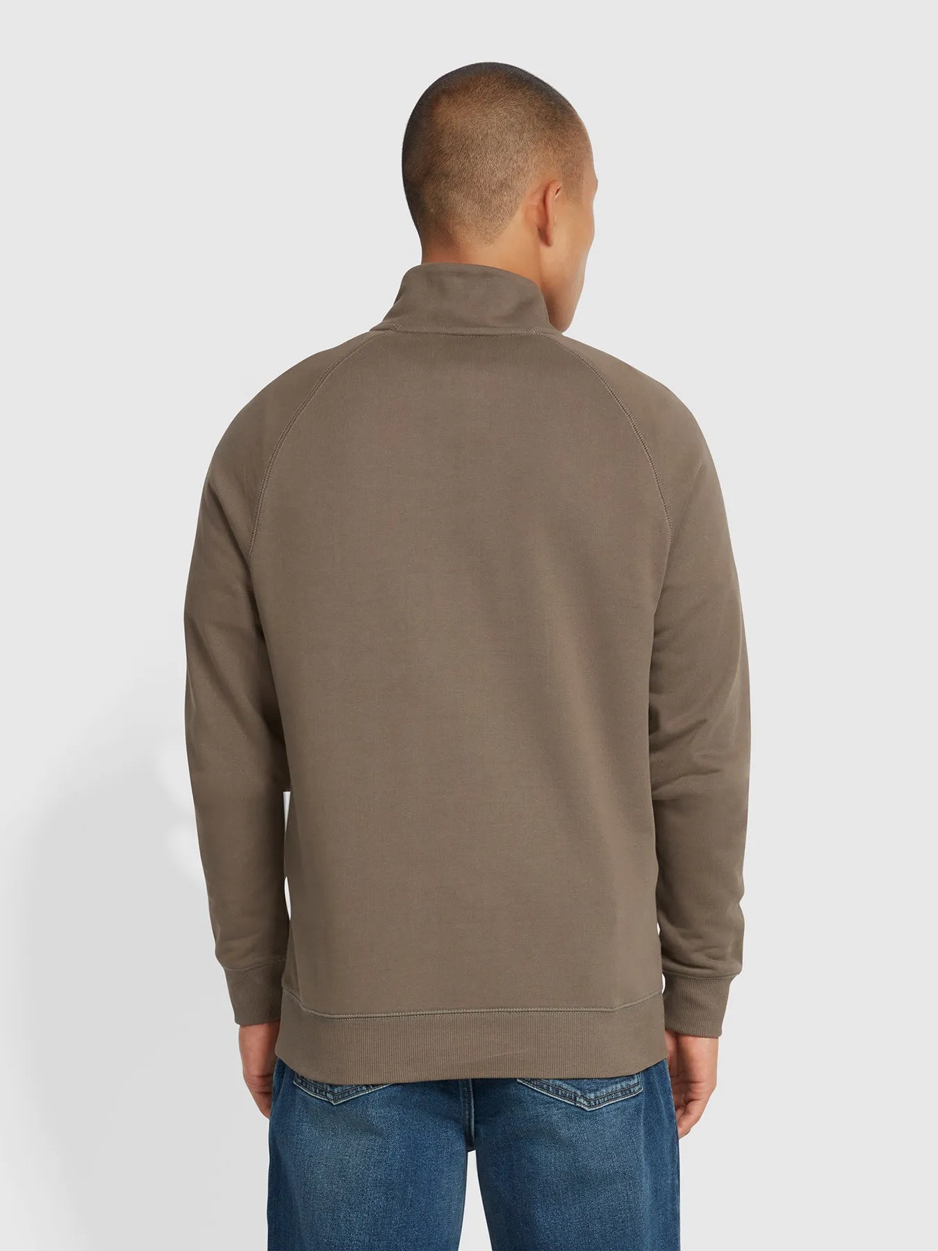 Jim Organic Cotton Quarter Zip Sweatshirt In Mushroom Grey sold by Farah product image thumbnail 3