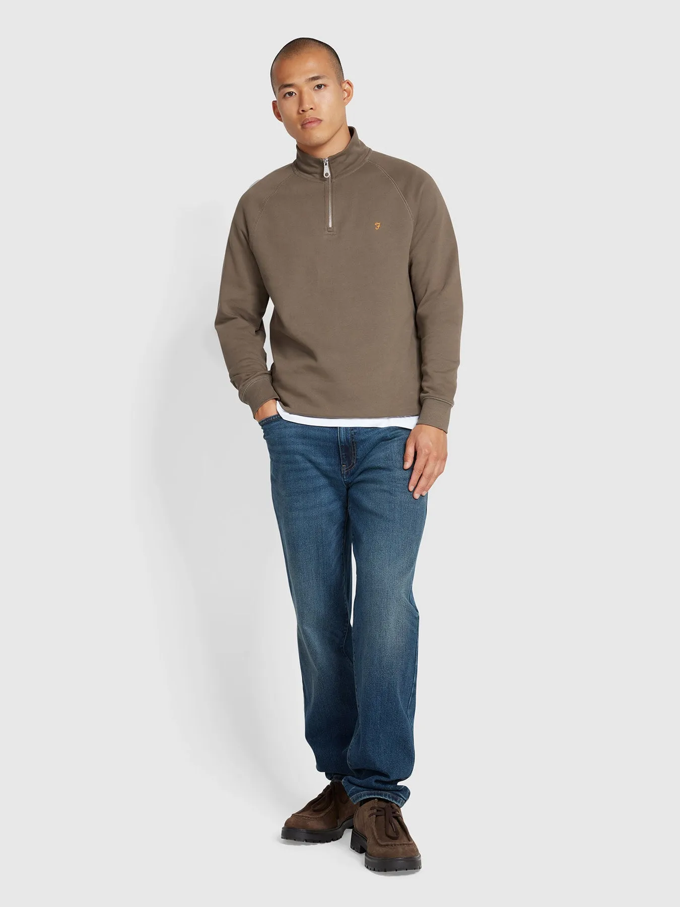 Jim Organic Cotton Quarter Zip Sweatshirt In Mushroom Grey sold by Farah product image thumbnail 2