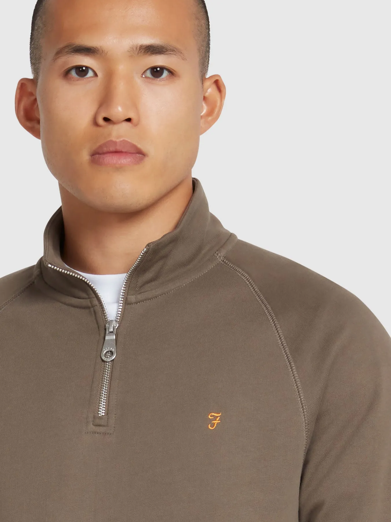 Jim Organic Cotton Quarter Zip Sweatshirt In Mushroom Grey sold by Farah product image thumbnail 4