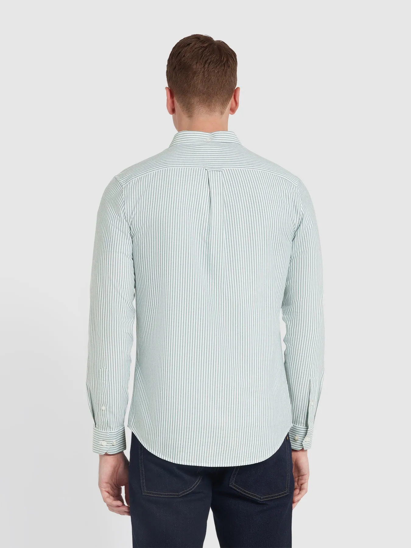 Brewer Slim Fit Striped Organic Cotton Oxford Shirt In Dark Ocean Green sold by Farah product image thumbnail 3