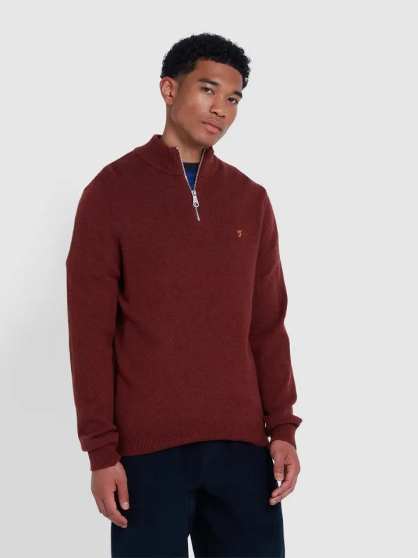 Birchall Quarter Zip Lambswool Sweater In Red Venear made by Farah