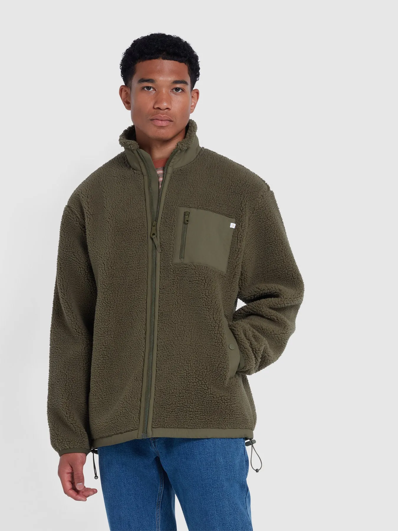 Bradley Full Zip Fleece In Olive Green sold by Farah
