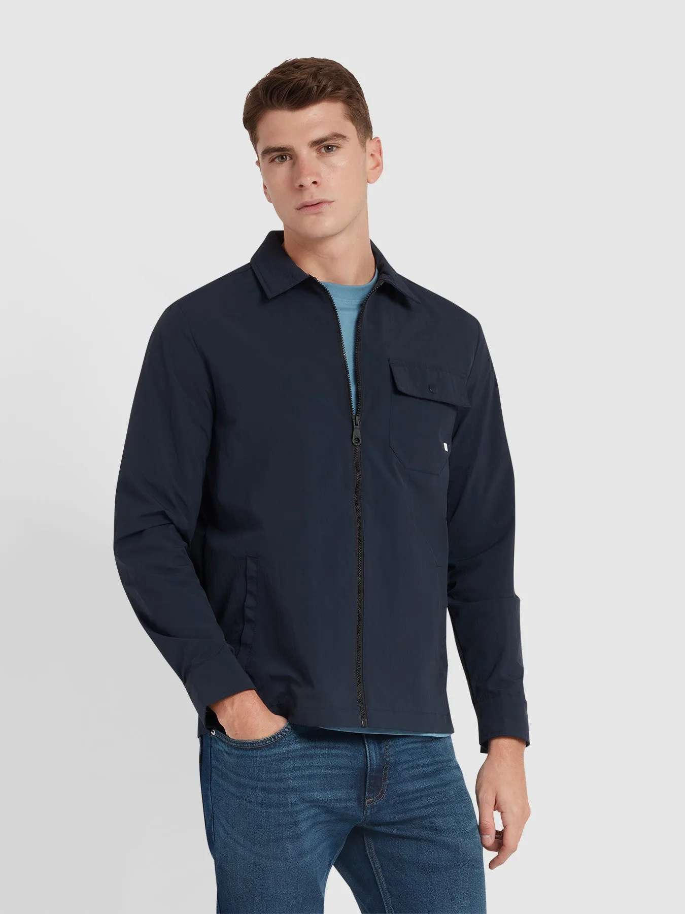 Holwick Zipped Overshirt In True Navy sold by Farah