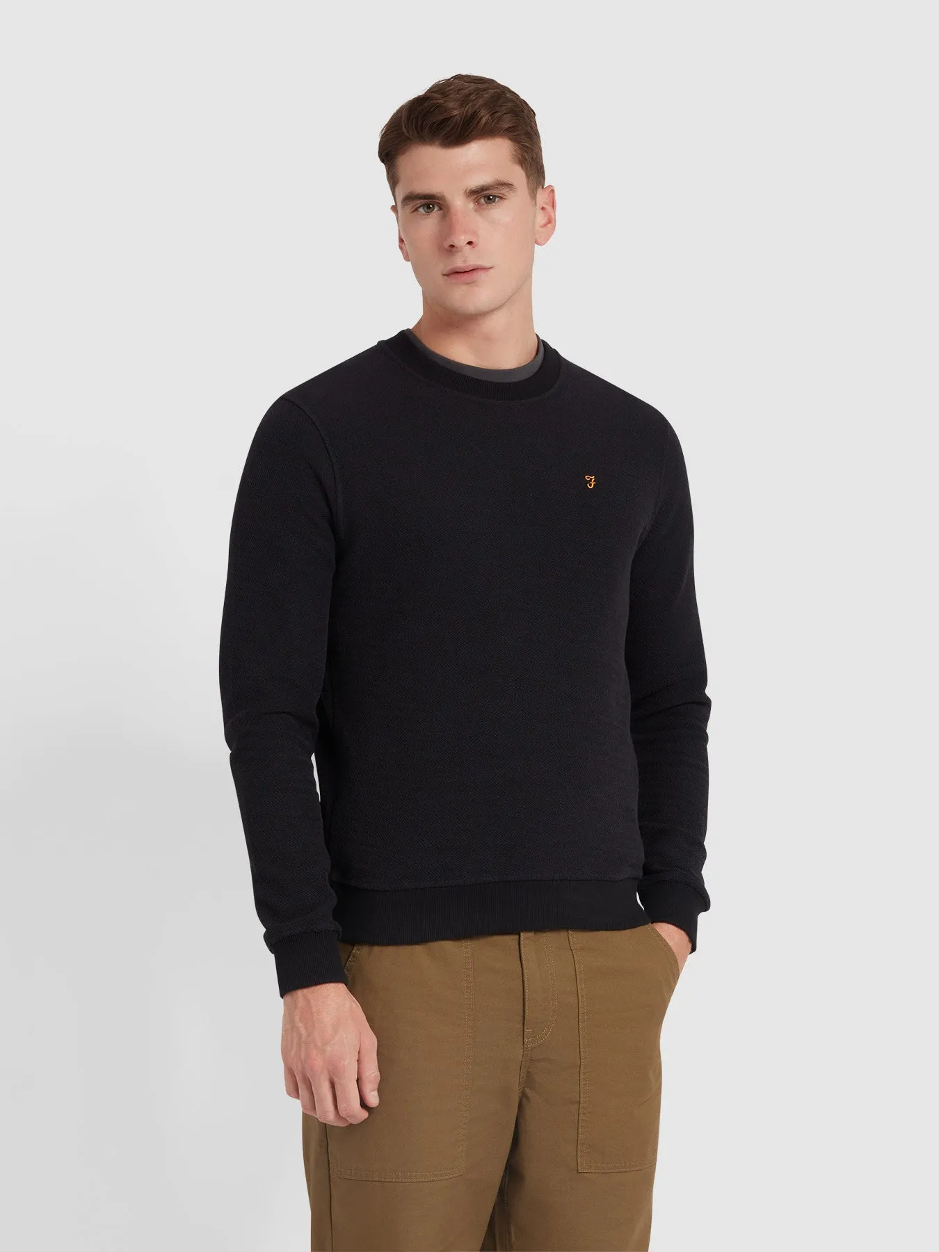 Manteno Regular Fit Crew Neck Sweater In Black sold by Farah