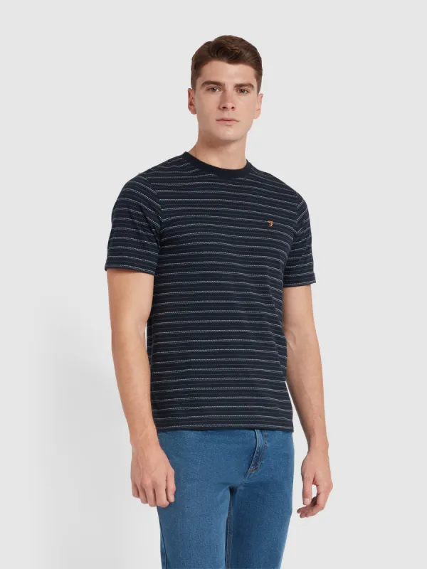 Pell Relaxed Fit Textured Stripe T-Shirt In True Navy sold by Farah