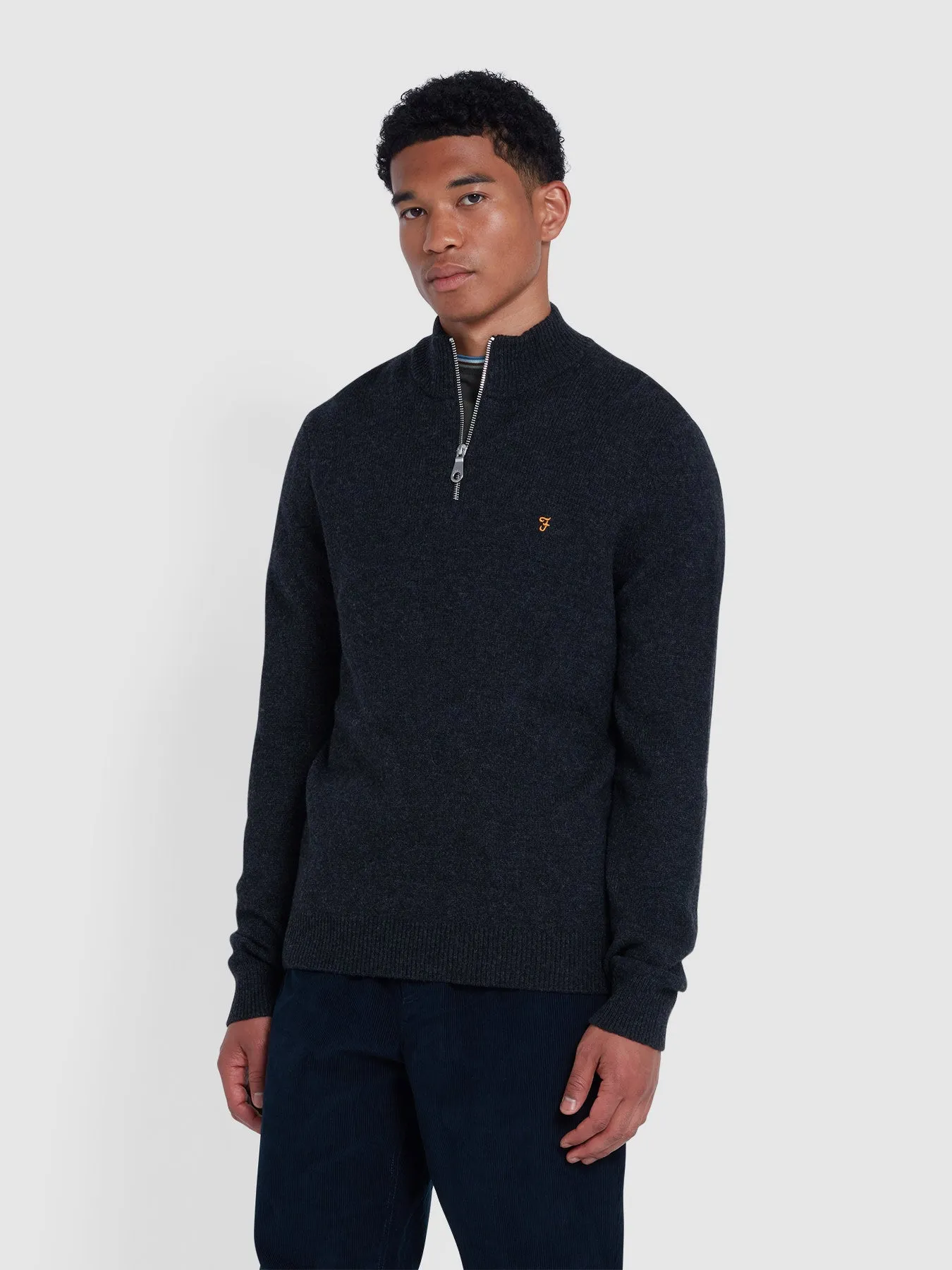 Birchall Quarter Zip Lambswool Sweater In Black Oyster sold by Farah