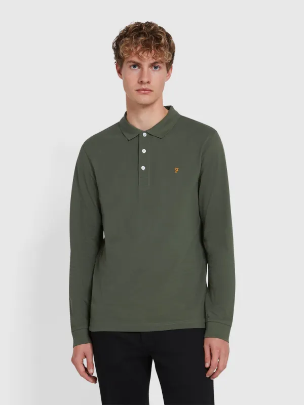 Blanes Long Sleeve Polo Shirt In Rosemary sold by Farah