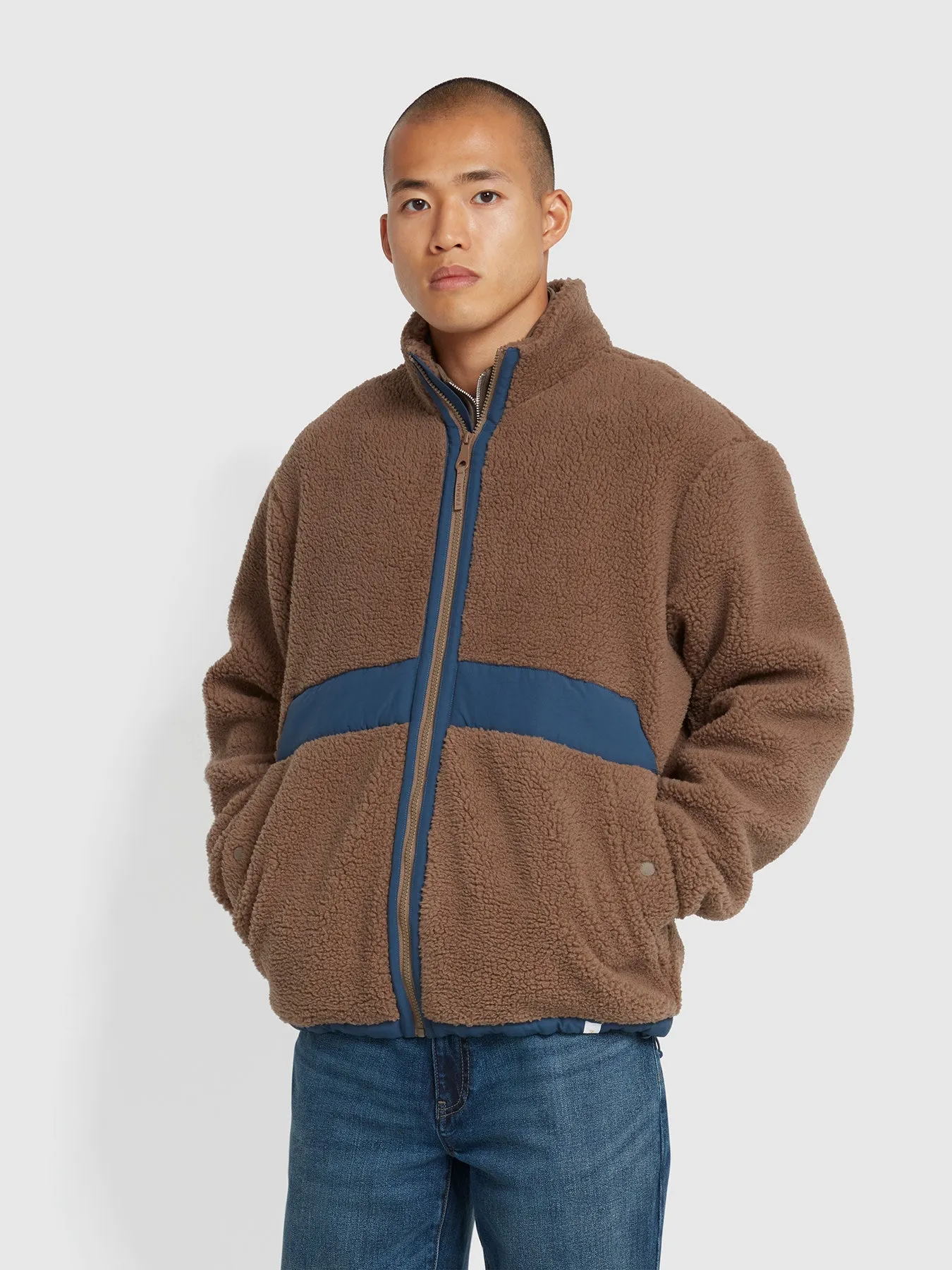 Elias Full Zip Fleece In Mushroom Grey sold by Farah