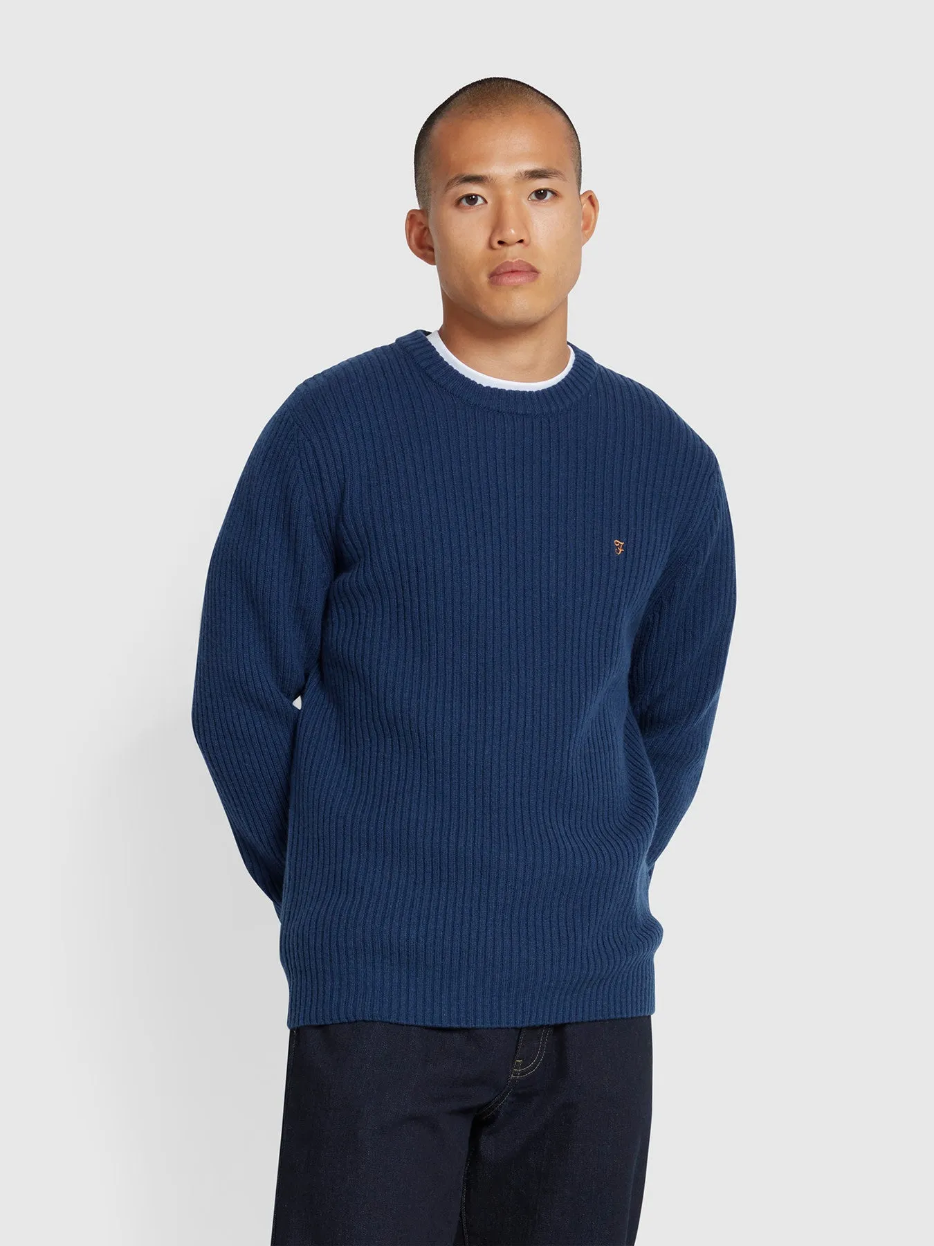 Halton Rib Sweater In Deep Blue sold by Farah