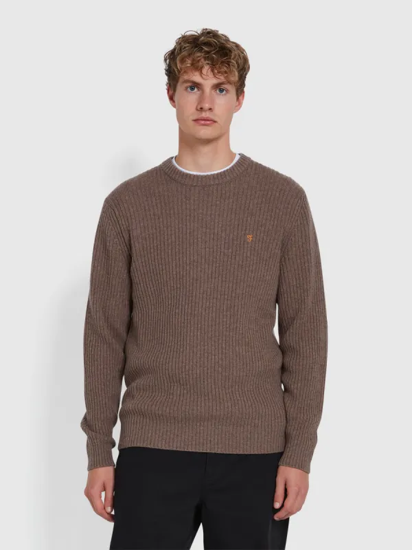 Halton Rib Sweater In Mushroom Grey sold by Farah