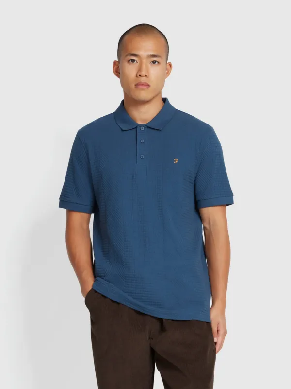 Rainier Jacquard Polo Shirt In Deep Blue sold by Farah