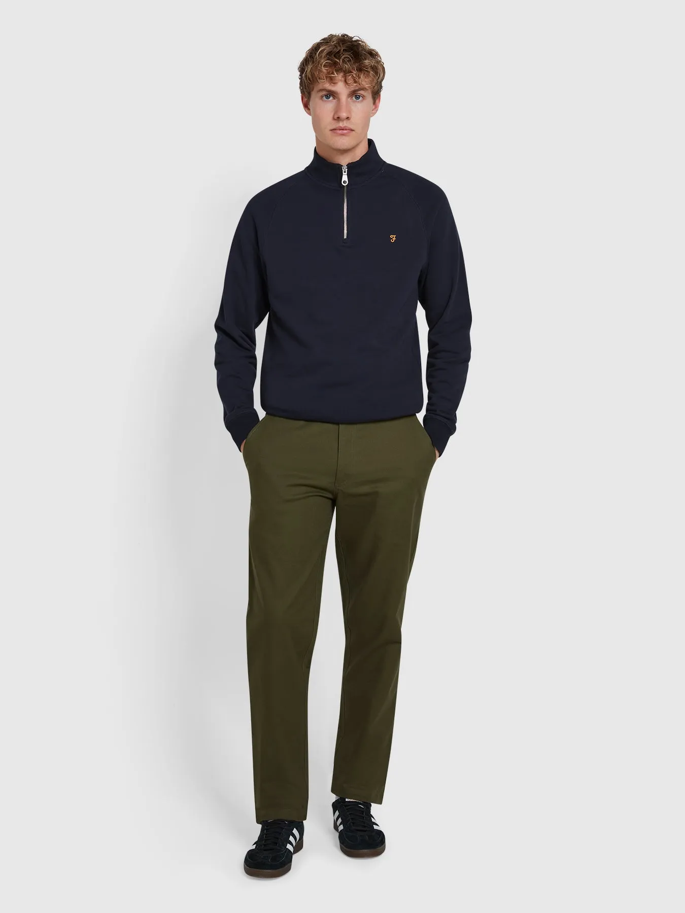 Norwood Regular Fit Cotton Hopsack Trousers In Olive Green sold by Farah