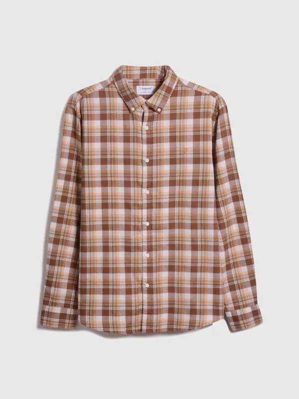 Leyroy Casual Fit Organic Cotton Check Shirt In Cream sold by Farah