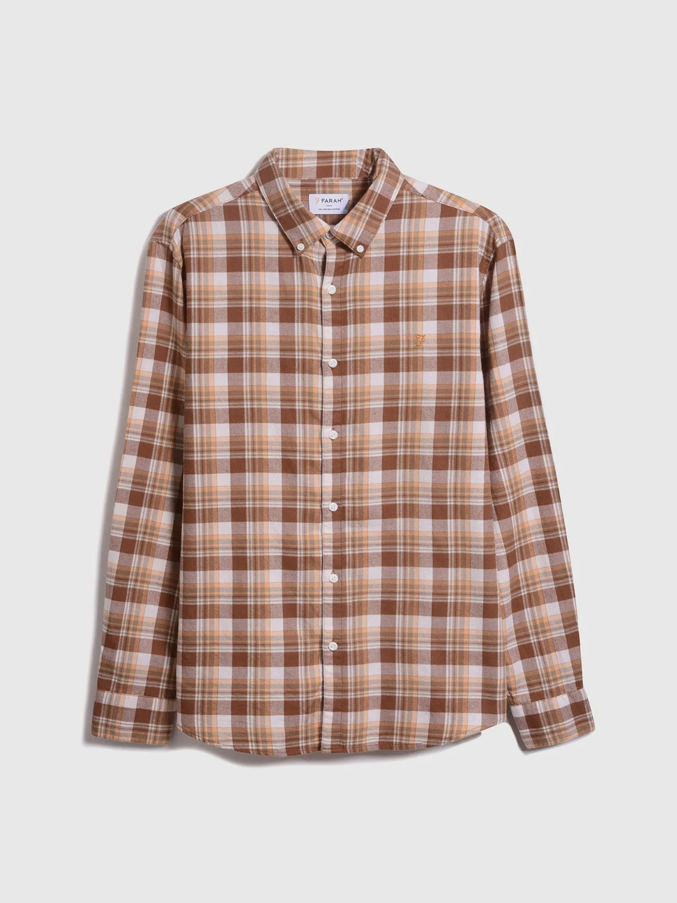 Leyroy Casual Fit Organic Cotton Check Shirt In Cream sold by Farah