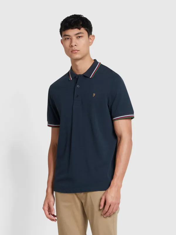 Alvin Tipped Collar Polo Shirt In True Navy sold by Farah