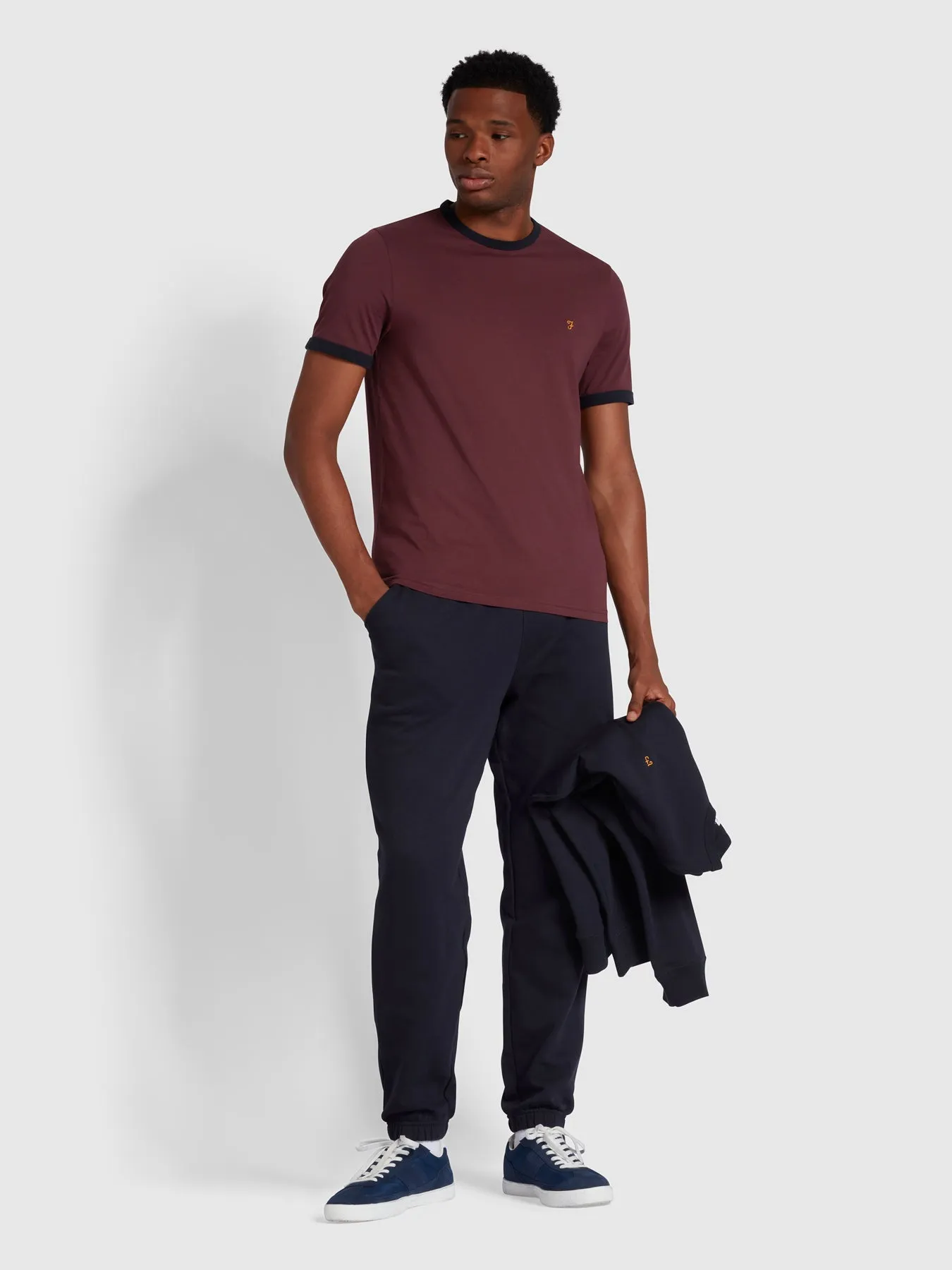 Groves Slim Fit Organic Cotton Ringer T-Shirt In Farah Red sold by Farah product image thumbnail 2