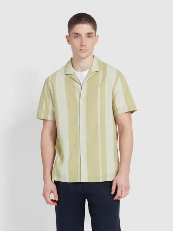 Alston Short Sleeve Stripe Shirt In Hazelnut sold by Farah