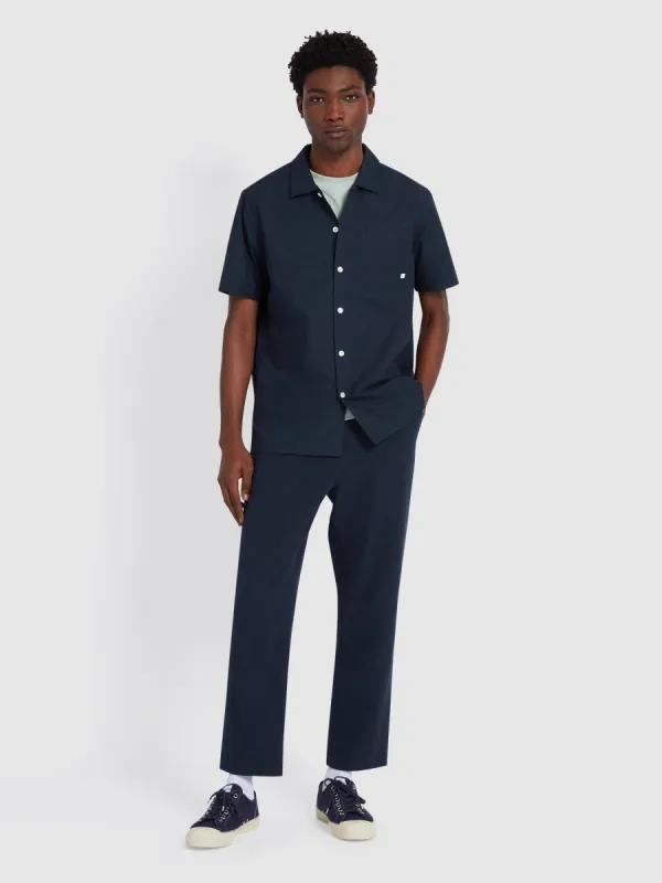 Hawtin Relaxed Tapered Fit Seersucker Trousers In True Navy sold by Farah