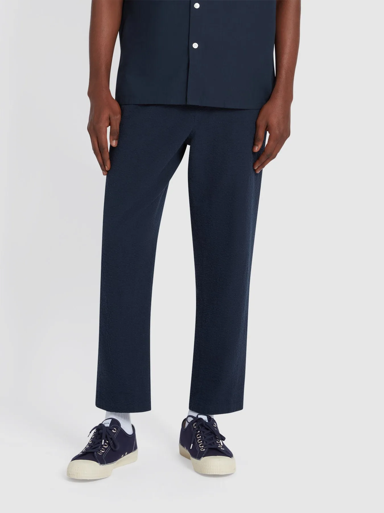 Hawtin Relaxed Tapered Fit Seersucker Trousers In True Navy sold by Farah product image thumbnail 2