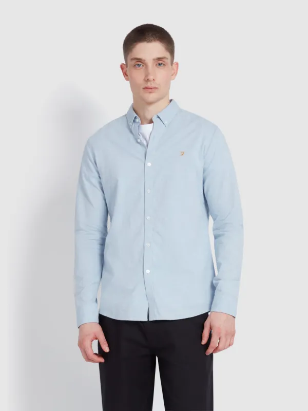 Steen Slim Fit Brushed Organic Cotton Shirt In Powder Blue Marl sold by Farah