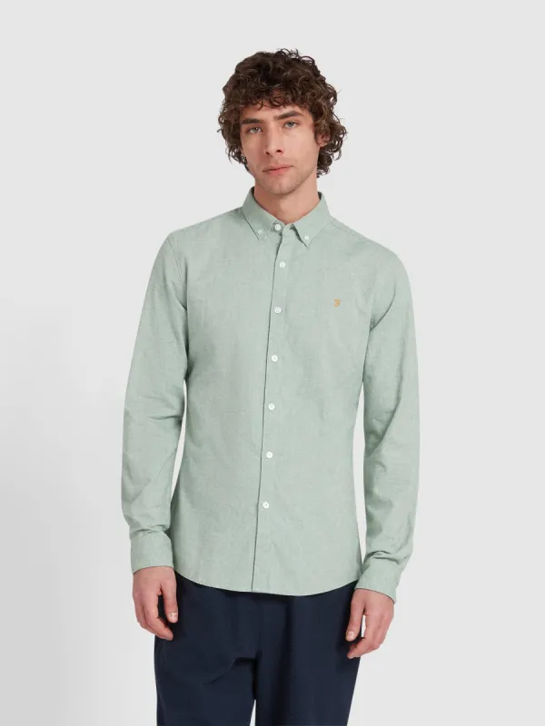 Steen Slim Fit Brushed Organic Cotton Shirt In Green Meadow Marl sold by Farah