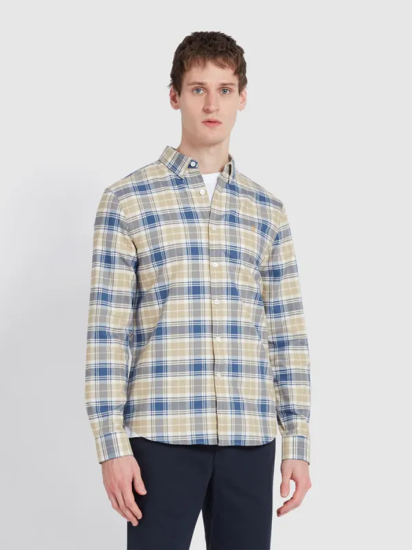 Brewer Slim Fit Check Organic Cotton Oxford Shirt In Hazelnut sold by Farah