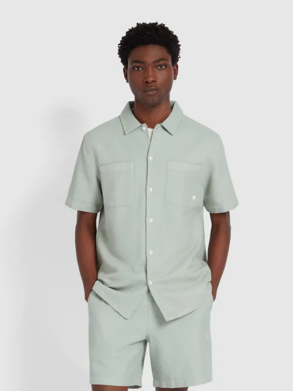 Judson Short Sleeve Waffle Shirt In Grove Green made by Farah