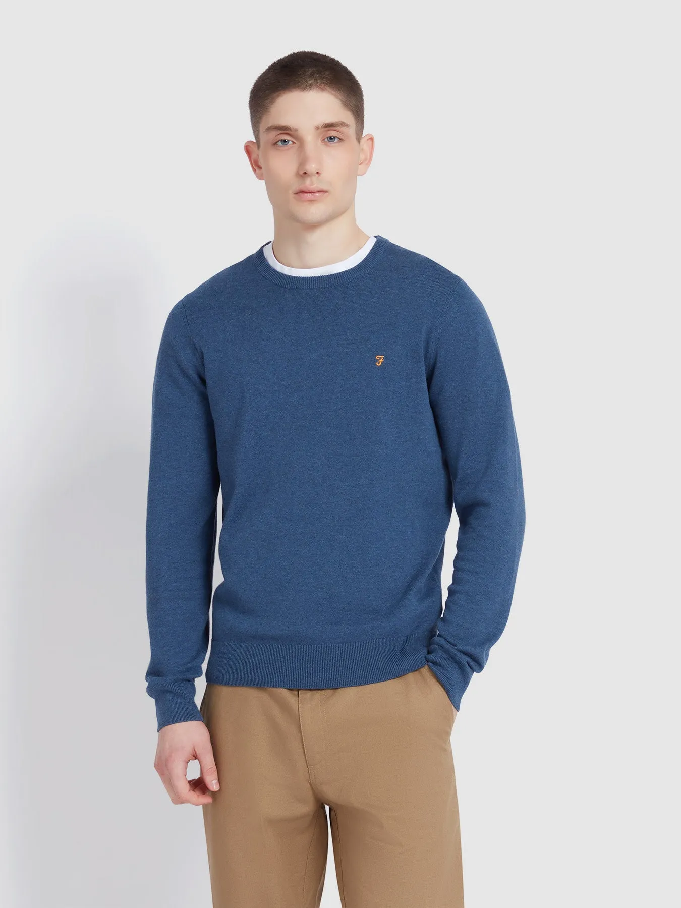 Mullen Cotton Crew Neck Sweater In Cold Metal Marl sold by Farah