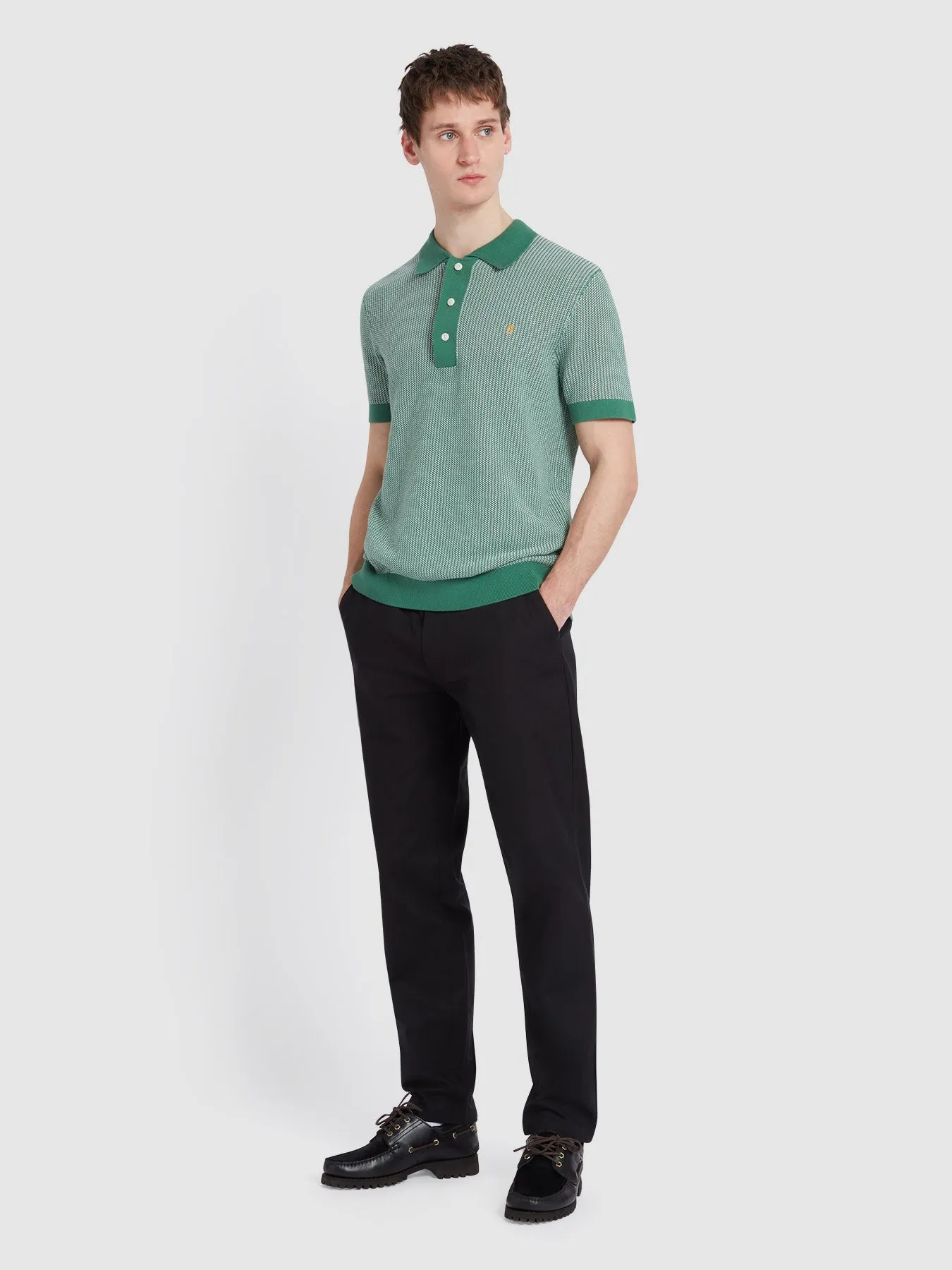 Sandford Knitted Polo Shirt In Green Meadow sold by Farah product image thumbnail 2