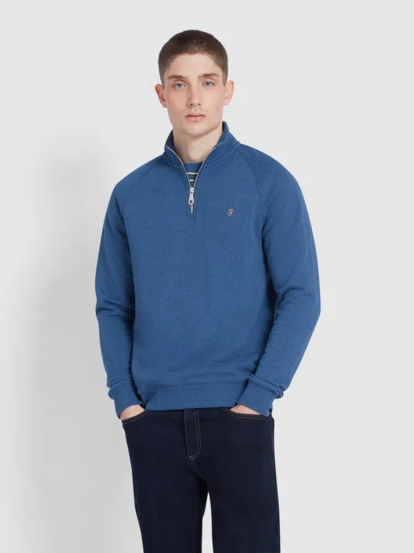 Jim Organic Cotton Quarter Zip Sweatshirt In Cold Metal Marl made by Farah