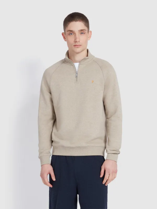 Jim Organic Cotton Quarter Zip Sweatshirt In Hazelnut Marl made by Farah