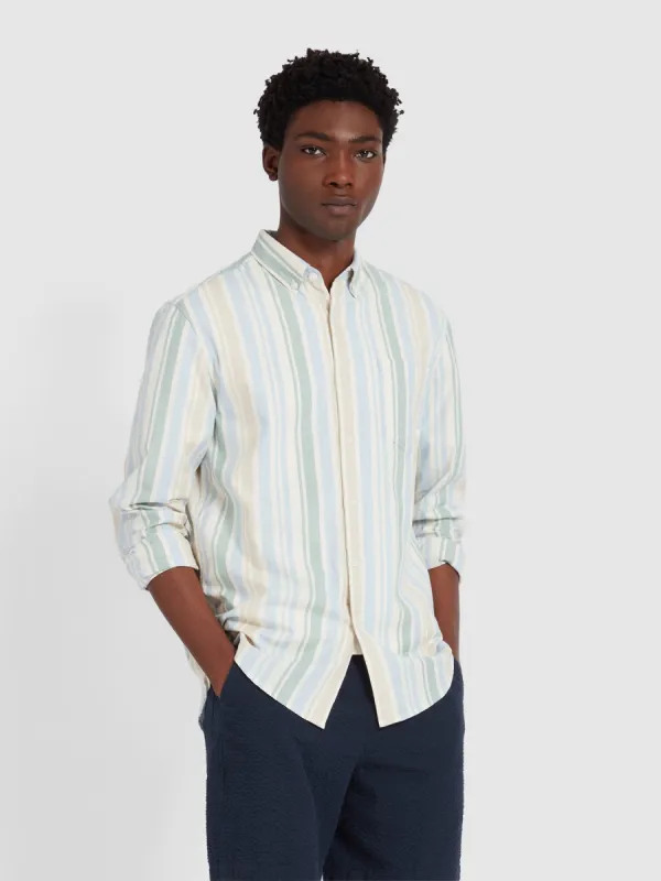 Steen Brushed Organic Cotton Stripe Shirt In Ecru made by Farah