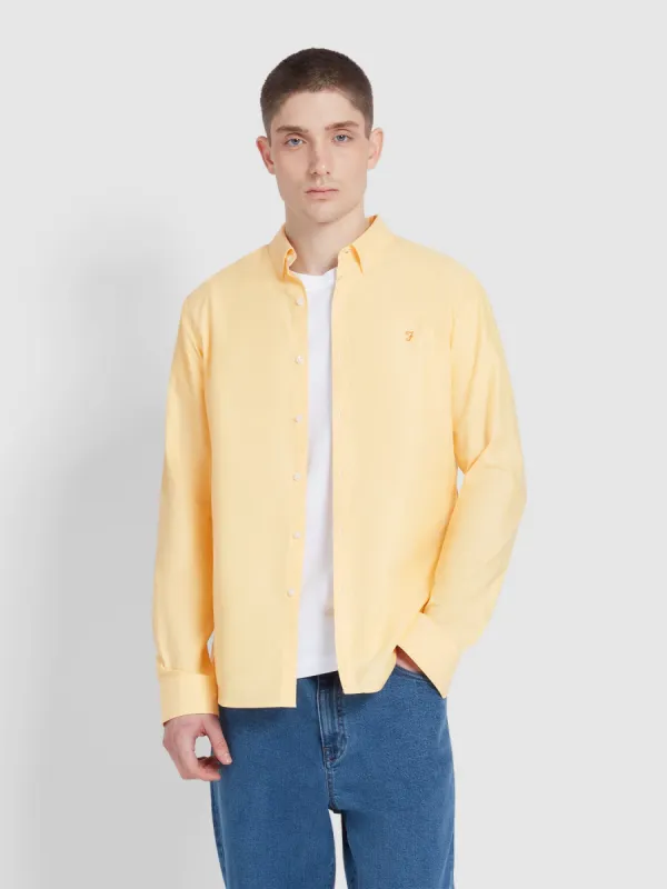Brewer Slim Fit Organic Cotton Oxford Shirt In Saffron Yellow made by Farah