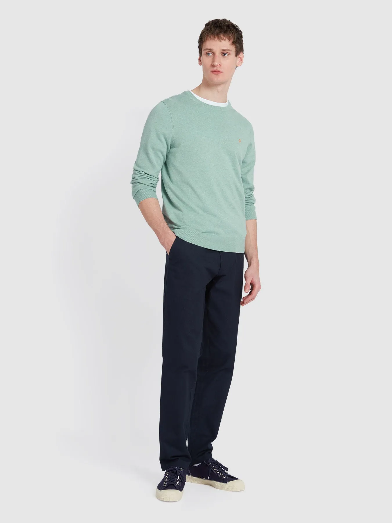 Mullen Cotton Crew Neck Sweater In Grove Green Marl sold by Farah product image thumbnail 2