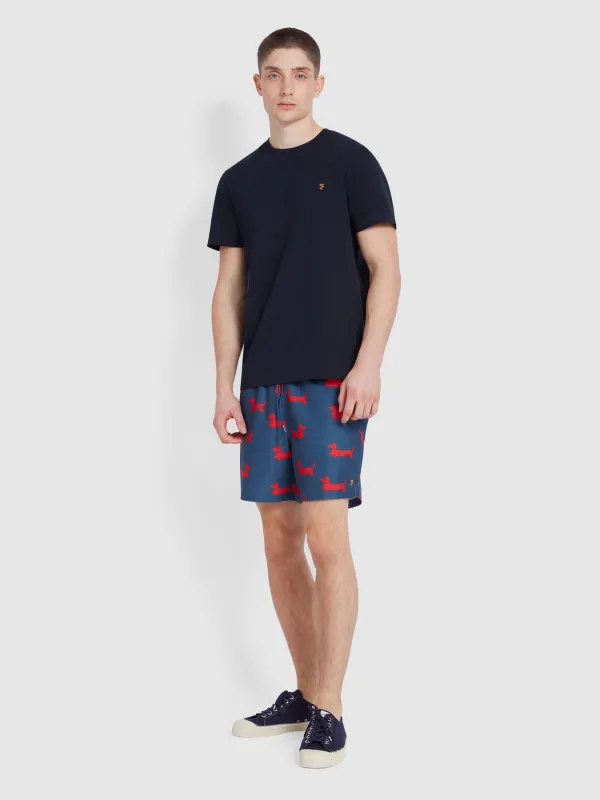 Colbert Dog Print Swim Shorts In Cold Metal sold by Farah