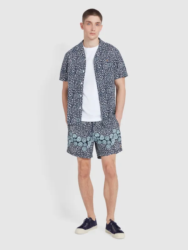 Colbert Floral Print Swim Shorts In True Navy sold by Farah