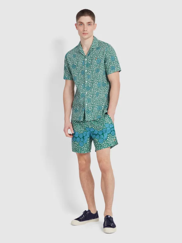 Colbert Floral Print Swim Shorts In Green Meadow sold by Farah