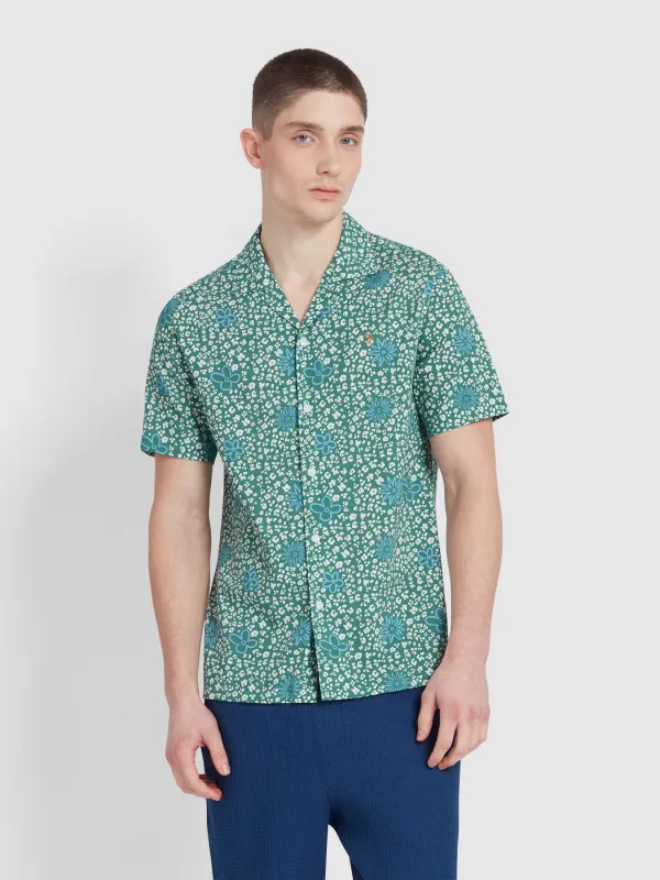 Landon Short Sleeve Floral Print Shirt In Green Meadow sold by Farah