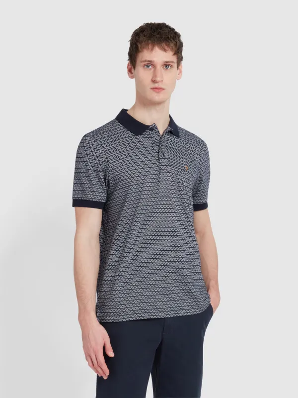 Tibbatt Jacquard Polo Shirt In True Navy sold by Farah