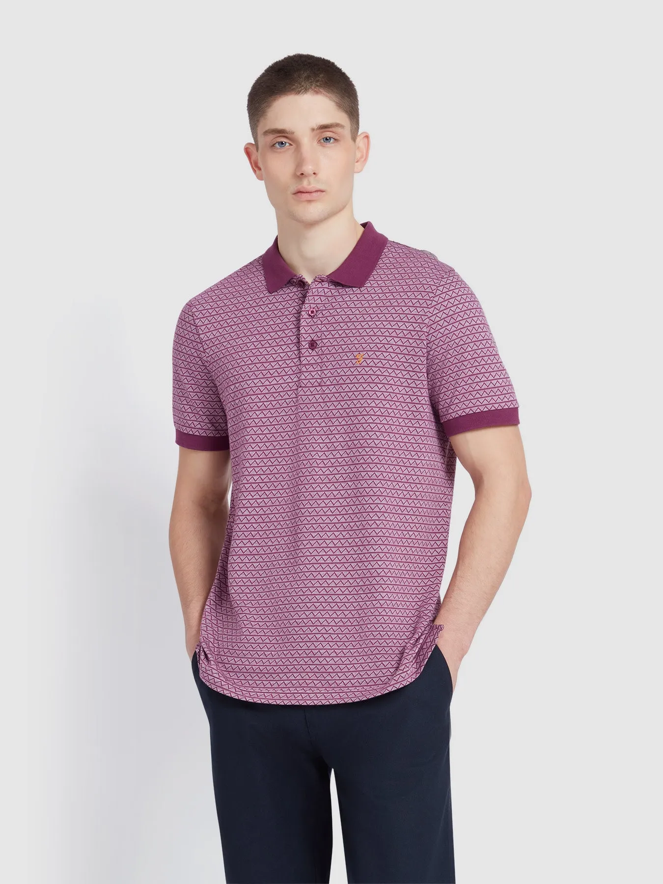Tibbatt Jacquard Polo Shirt In Mulberry sold by Farah