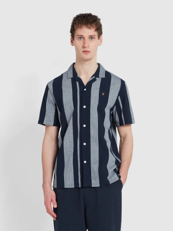 Alston Short Sleeve Stripe Shirt In True Navy made by Farah