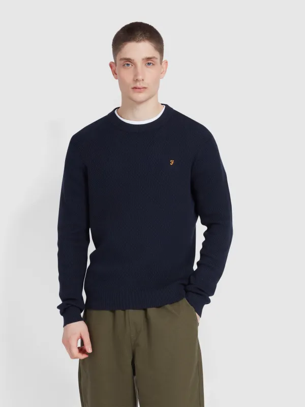 Rainhill Honeycomb Sweater In True Navy sold by Farah
