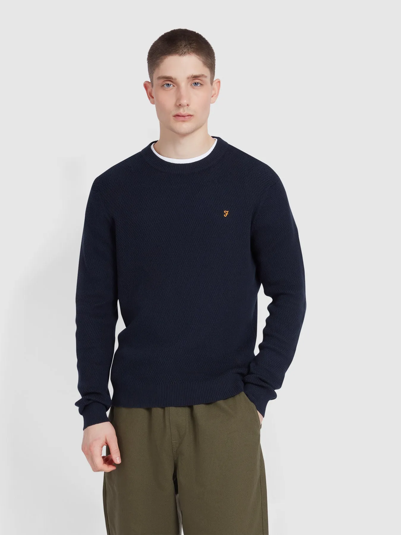 Rainhill Honeycomb Sweater In True Navy sold by Farah