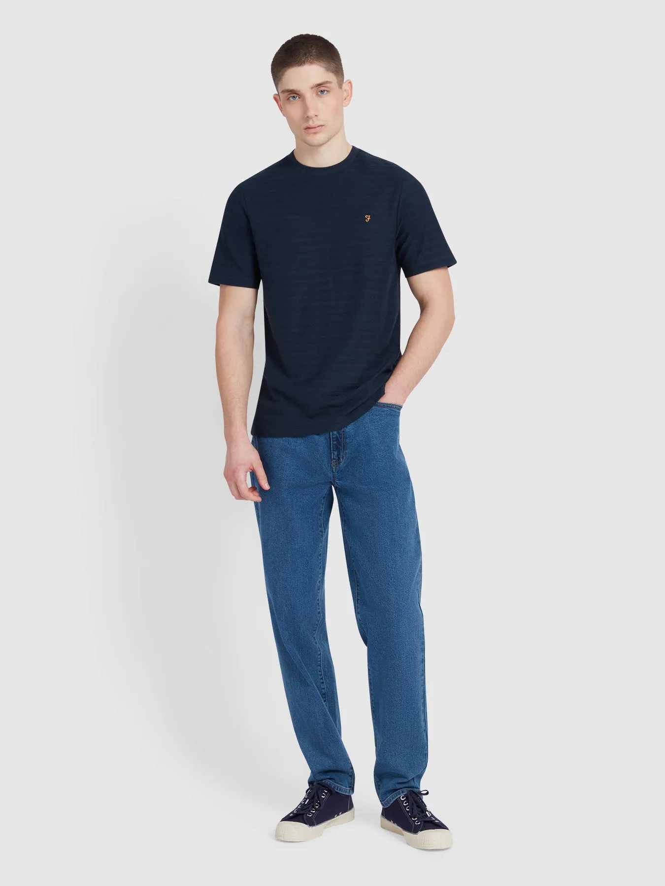 Talwin Jacquard Stripe T-Shirt In True Navy sold by Farah product image thumbnail 2